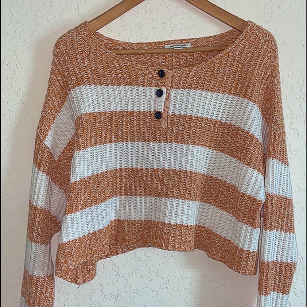 Burnt orange and white striped sweater